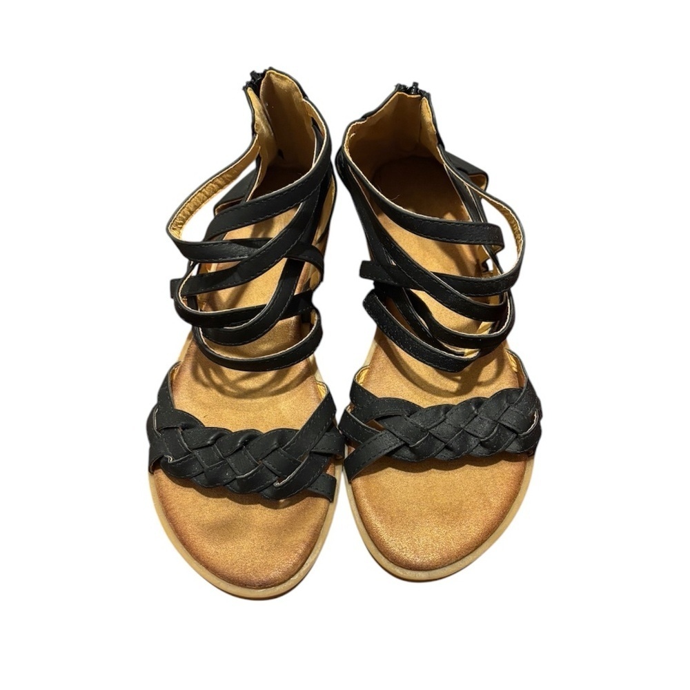 Shibever Faux Leather Woven Gladiator Sandals in Black Size 41 US 9